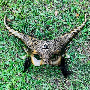 Gold Fairy Devil Horn with Earring Sexy Venetian Masquerade Women Party Mask